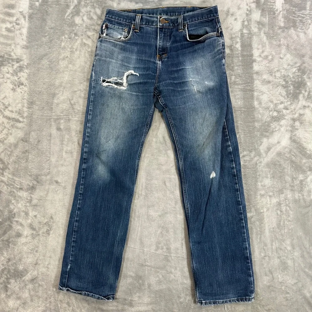 All American Clothing Straight Jeans Mens Size 32x32 Blue Distressed Denim